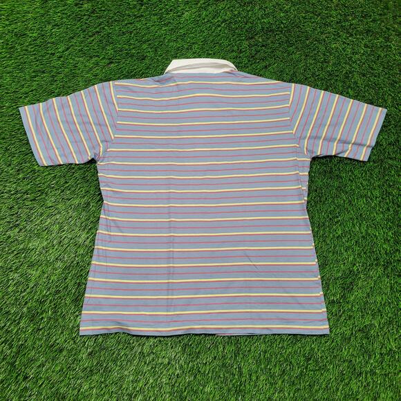 VTG 70s Disco Slim Fit Polo Shirt Large Dagger Collar Striped Big Collar - Picture 4 of 9